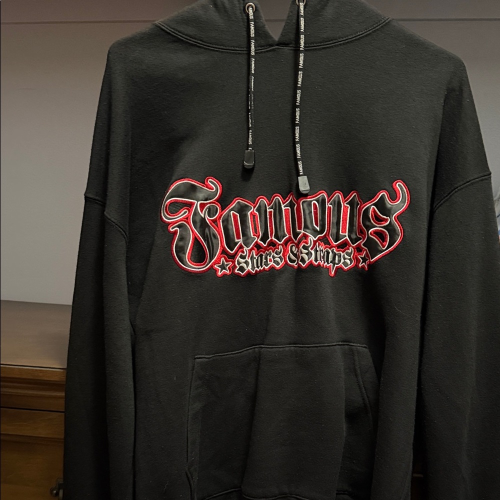 Famous Stars & Straps Black Hoodie with Red and White Script Logo